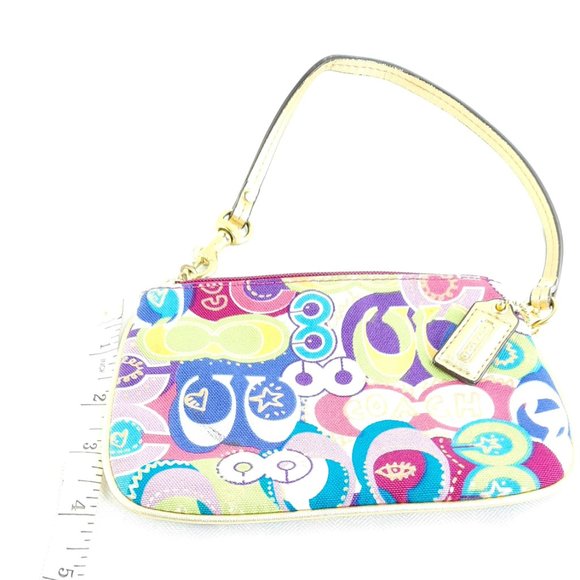 Small Coach Clutch Bag Summer Yellow/Pink/Purple/Teal Blue & gold trim - Picture 6 of 6